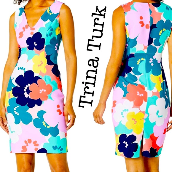 New Trina Turk Art Floral Sleeveless Knee Length Dress Size 2